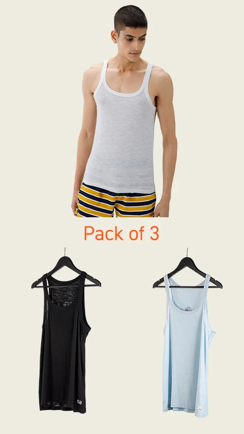Value-Deal Neo-Skin Vests Sq Neck- Natural Black, Crisp Grey, Ice Blue