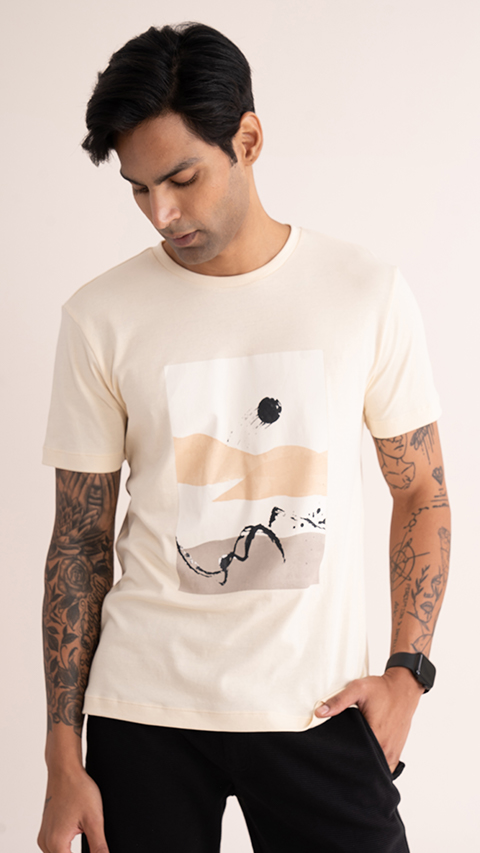 【AMBLER】 Vanilla man's Summer Graphic T-Shirt Mens Graphic T-shirt | Printed Tee Vanilla Cream - DaMENSCH