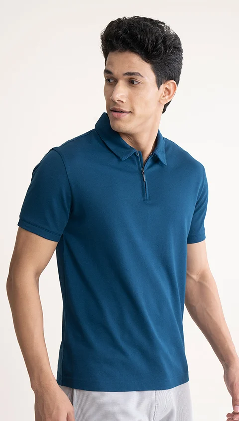 Constant All-Degree Pique Polo Zipper- Truly Teal