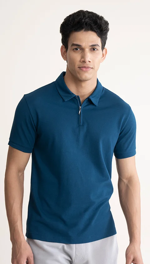 Constant All-Degree Pique Polo Zipper- Truly Teal