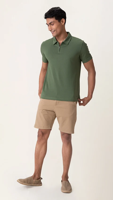 Constant All-Degree Pique Polo Zipper- Forest Green