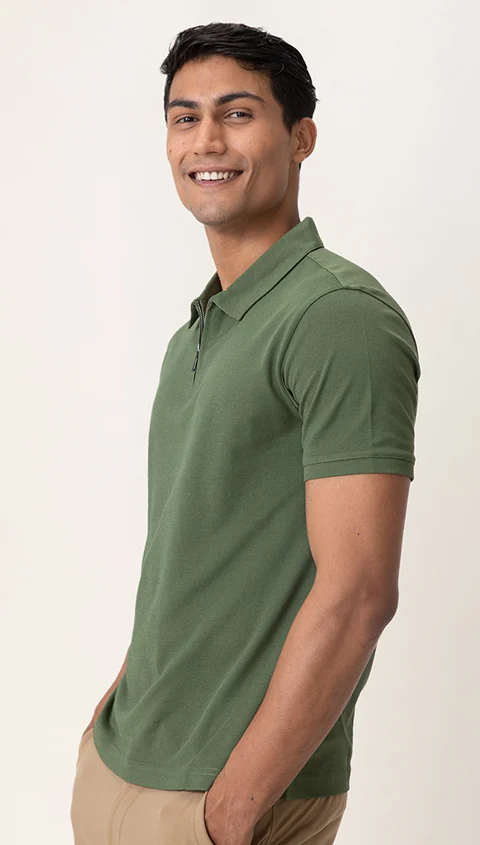 Constant All-Degree Pique Polo Zipper- Forest Green