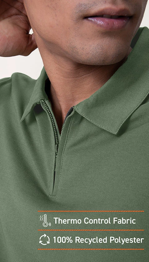 Constant All-Degree Pique Polo Zipper- Forest Green