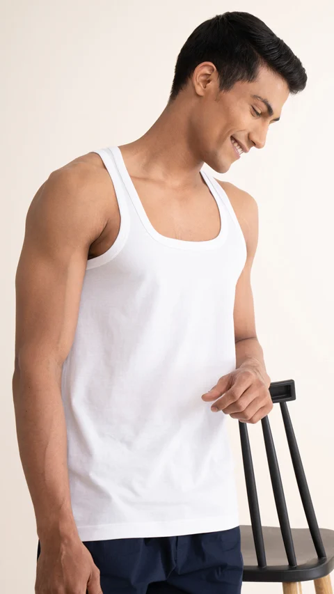 Neo-Cotton Antibacterial Vest Square- Cotton White Old