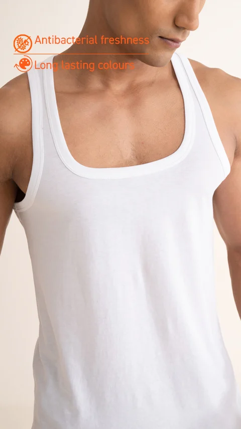 Neo-Cotton Antibacterial Vest Square- Cotton White Old