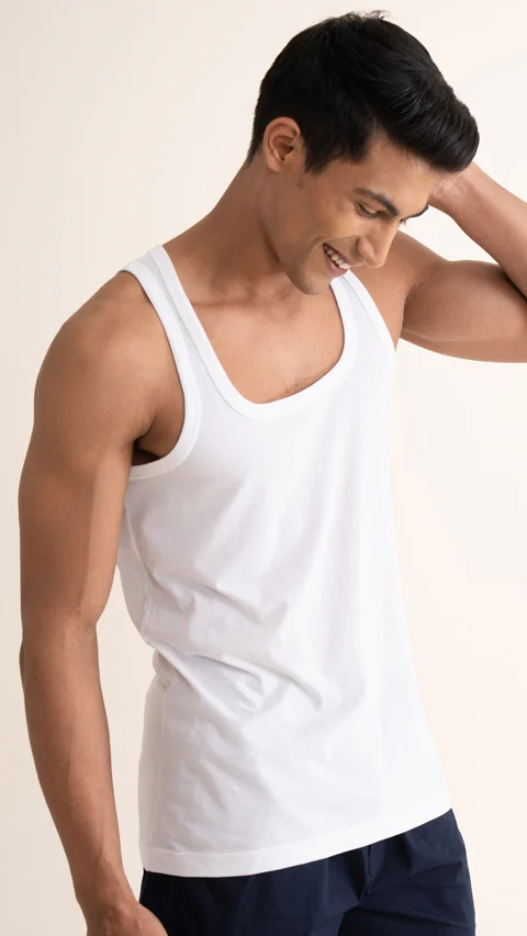 Neo-Cotton Antibacterial Vest Square- Cotton White Old