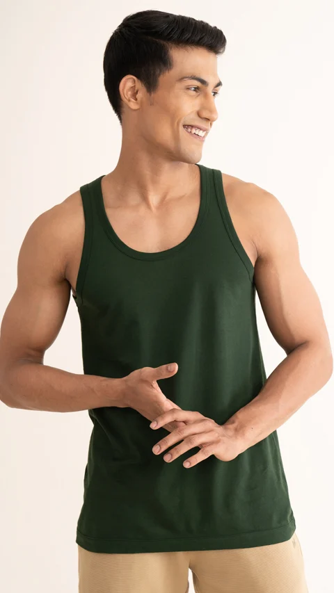Neo-Cotton Antibacterial Vest Round- Garden Green