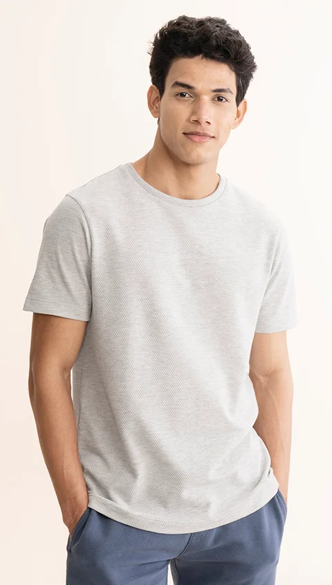 Statement Popcorn Textured Casual Tees Light Grey Marl