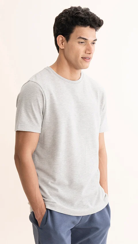 Statement Popcorn Textured Casual Tees Light Grey Marl