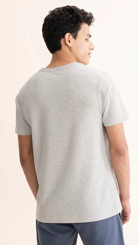 Statement Popcorn Textured Casual Tees Light Grey Marl