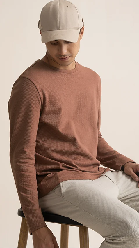 Statement Popcorn Textured Casual Tees Milky Brown