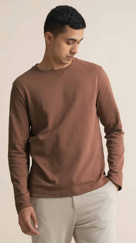 Statement Popcorn Textured Casual Tees Milky Brown