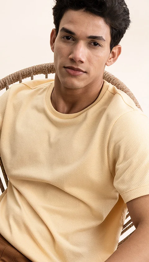 Statement Popcorn Textured Casual Tees Premium Beige