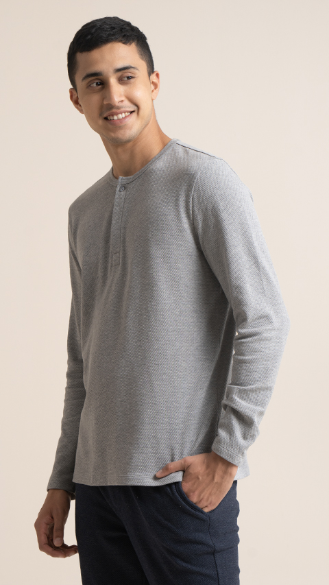 Popcorn T-shirt for Men Online - Henley Soft Grey | DaMENSCH