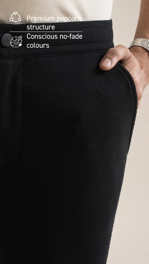 Statement Popcorn Casual Trousers  Popcorn Jet Black