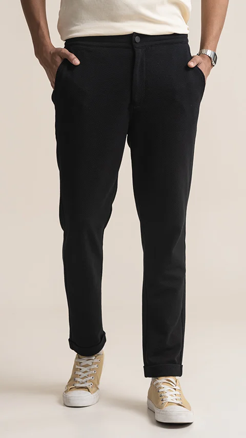 Statement Popcorn Casual Trousers  Popcorn Jet Black
