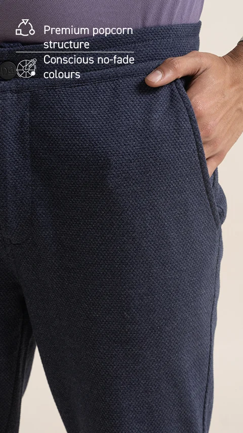 Statement Popcorn Casual Trousers  Popcorn Navy Blue