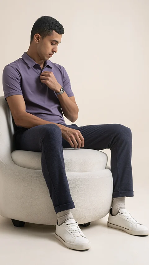 Statement Popcorn Casual Trousers  Popcorn Navy Blue