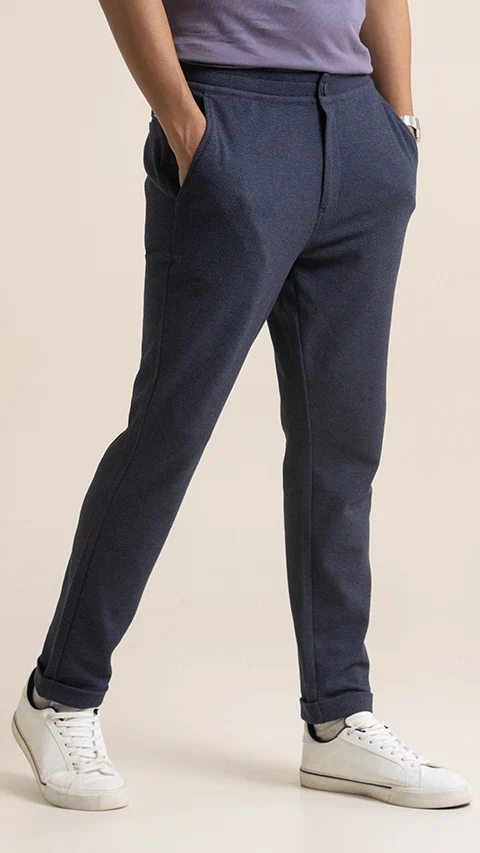 Statement Popcorn Casual Trousers  Popcorn Navy Blue