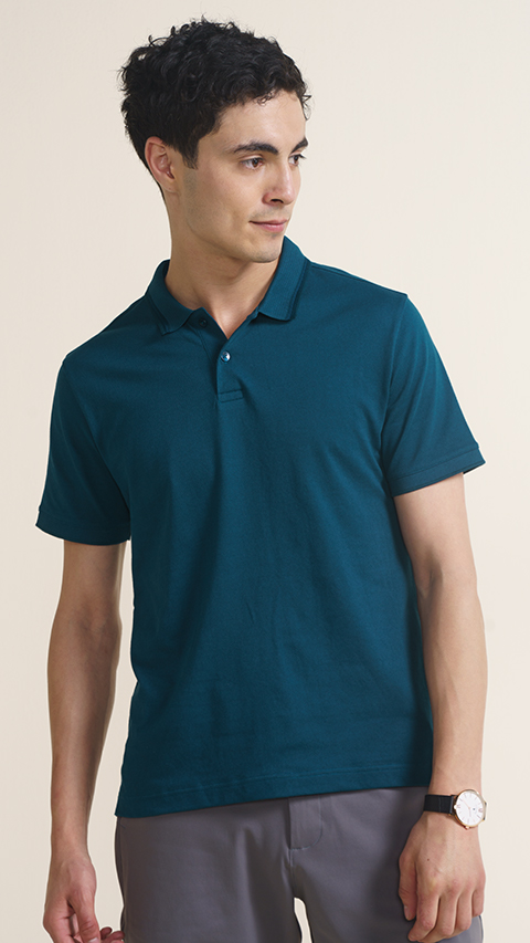 All Degree Pique Polo Teal Blue Tshirt For Men | DaMENSCH