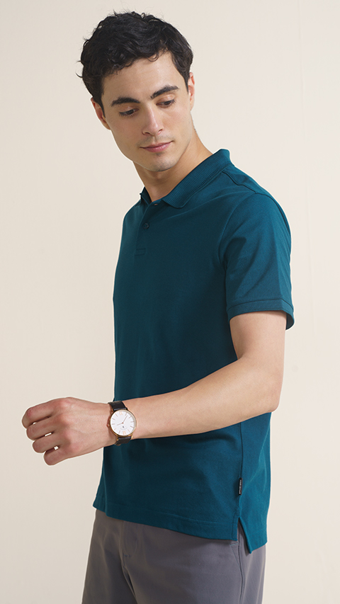 All Degree Pique Polo Teal Blue Tshirt For Men | DaMENSCH