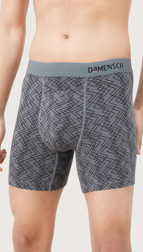 Deo-Soft Supima Boxer Briefs Core Print Basic Gray Grid