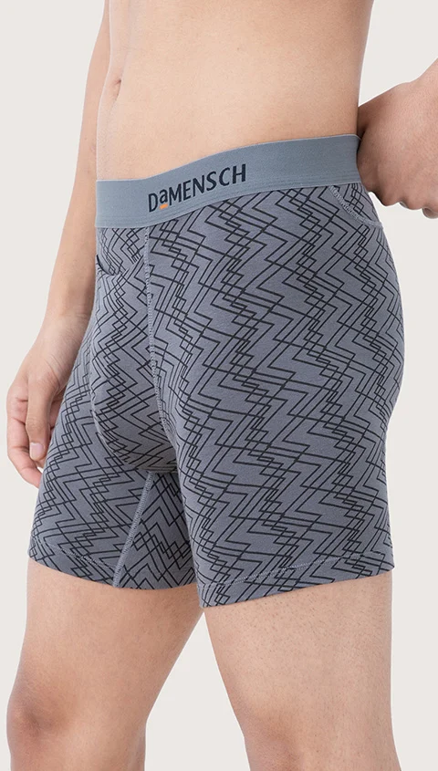 Deo-Soft Supima Boxer Briefs Core Print Basic Gray Grid