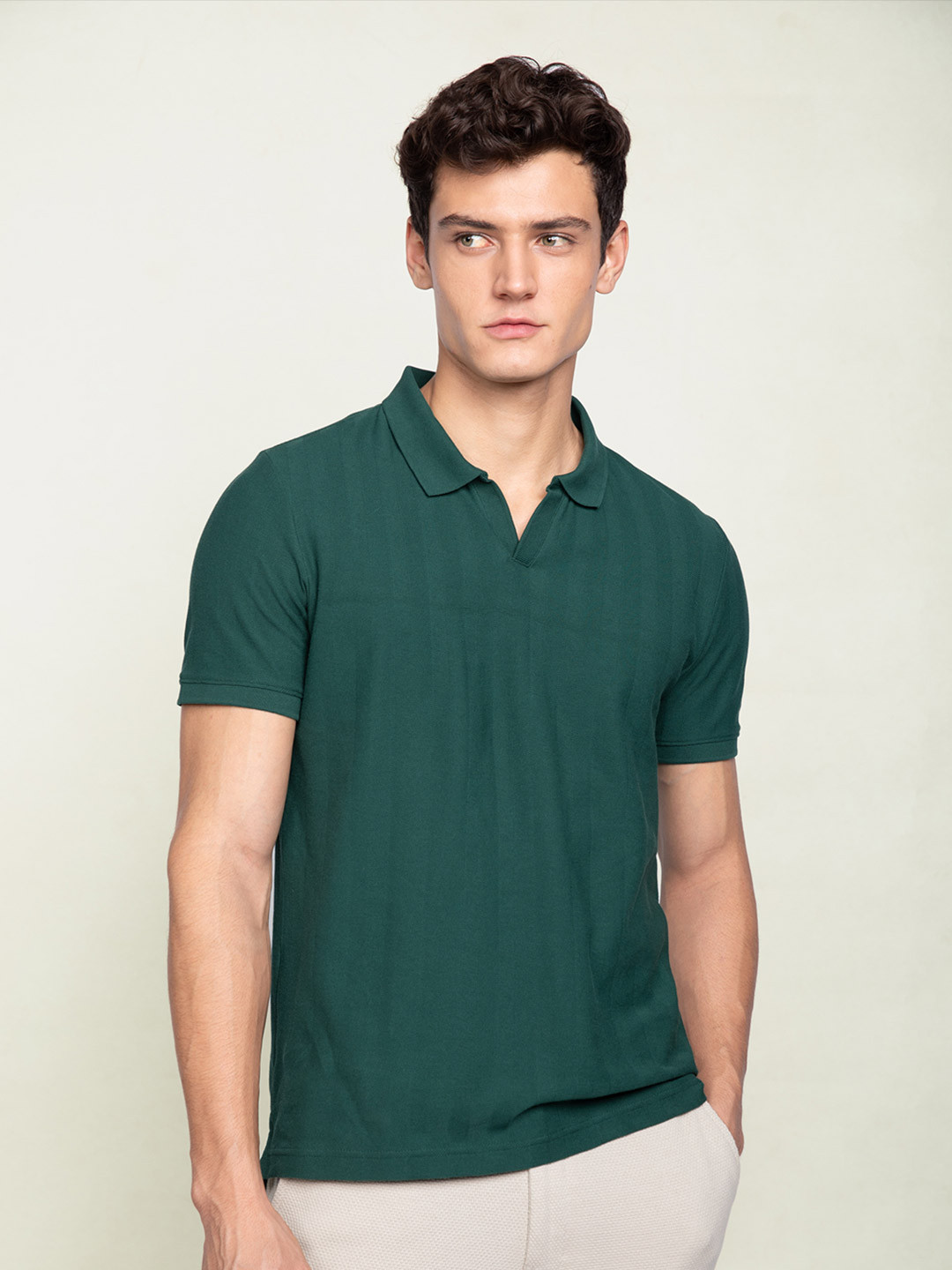 Statement Textured Polo T-Shirt Garden Green