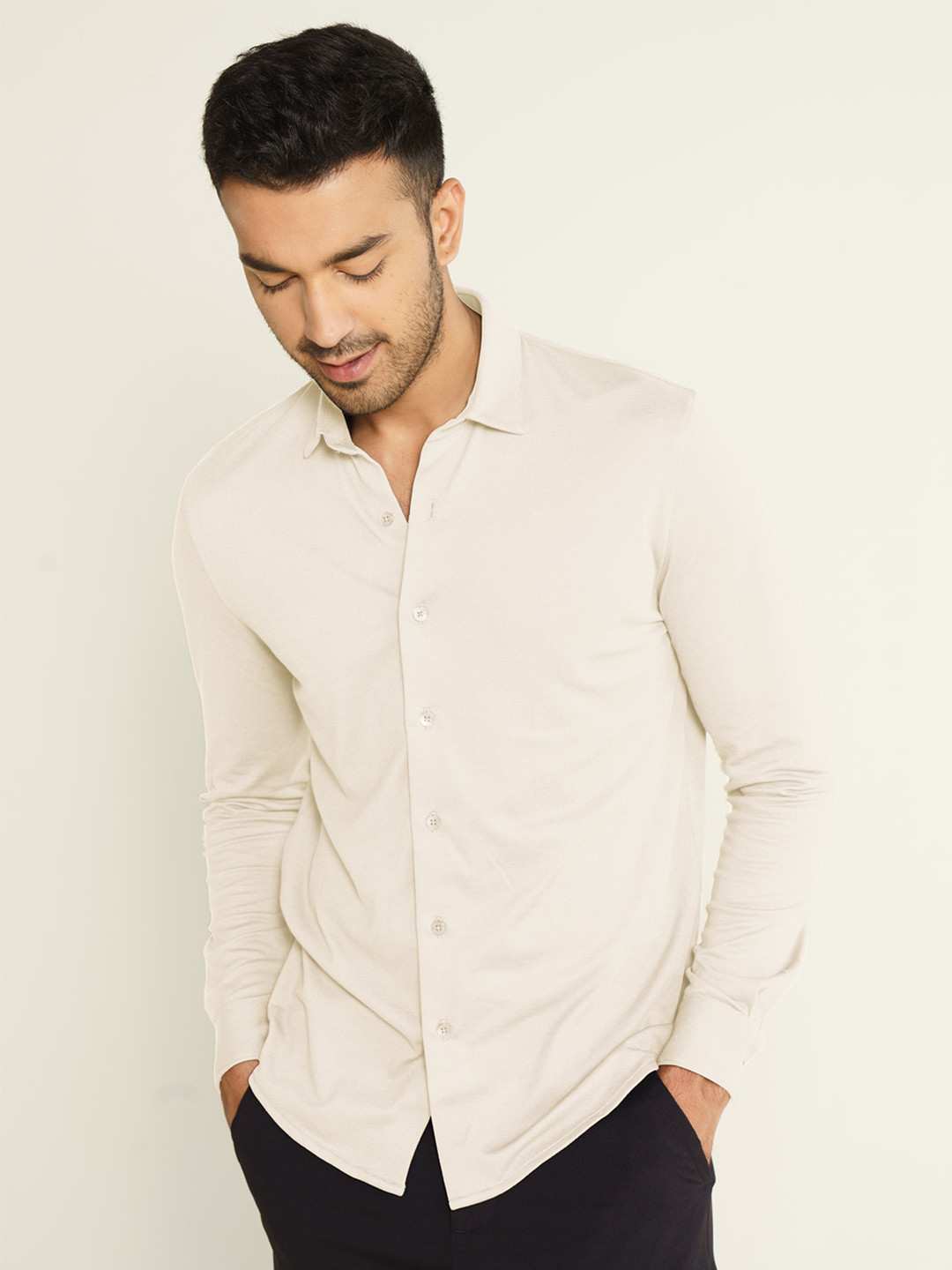 Constant All-Degree Pique Shirts Full Sleeves Ivory White