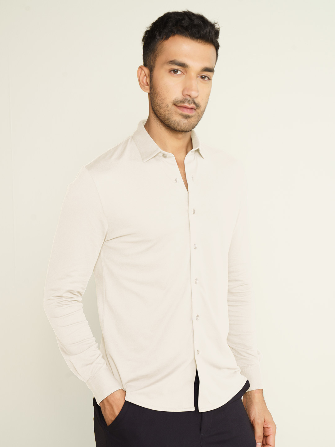 Constant All-Degree Pique Shirts Full Sleeves Ivory White