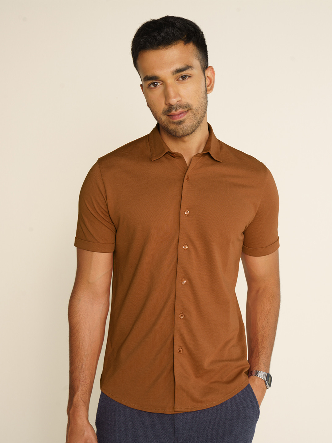 Constant All-Degree Pique Shirts Half Sleeves Caramel Brown