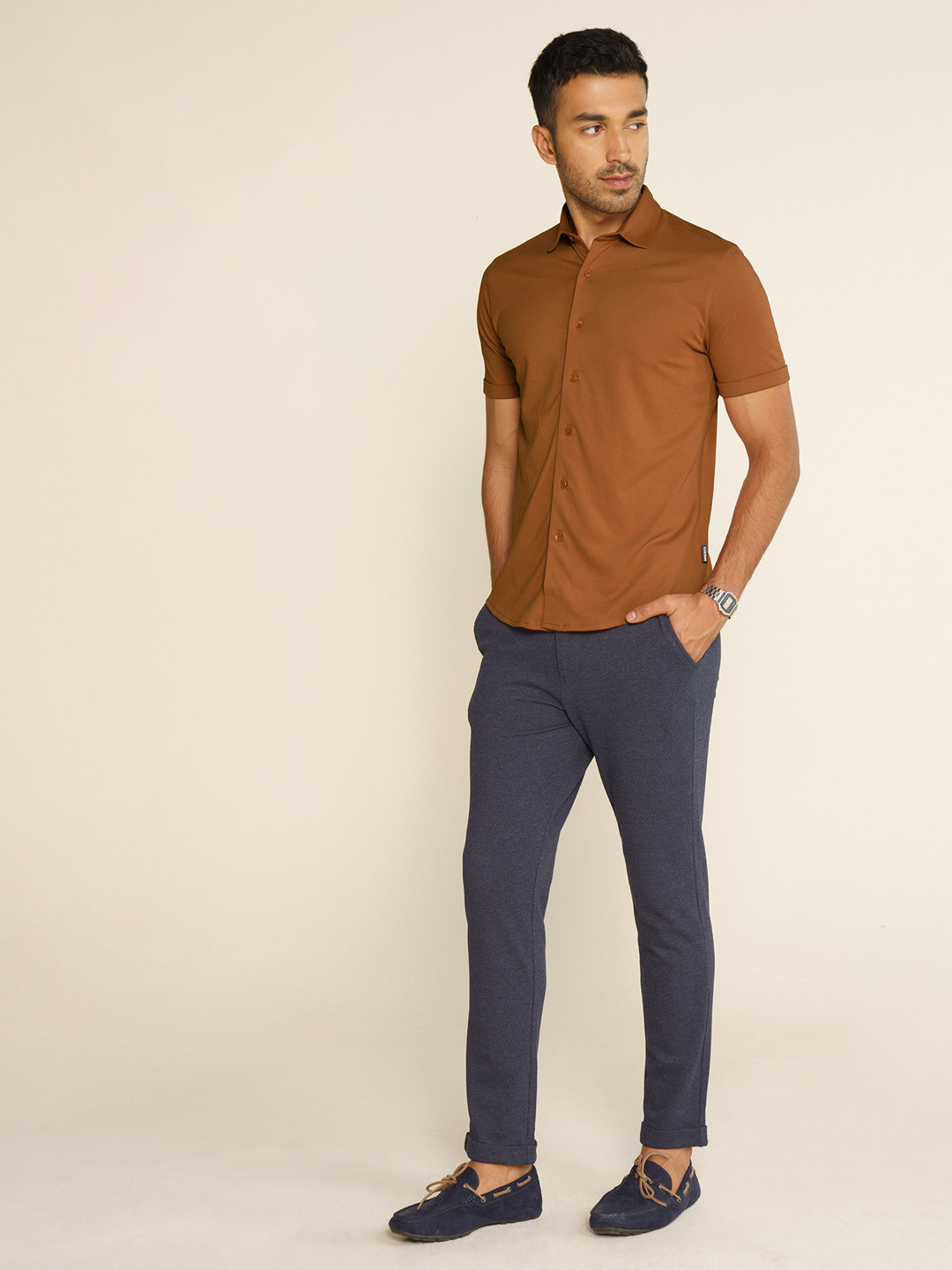Constant All-Degree Pique Shirts Half Sleeves Caramel Brown