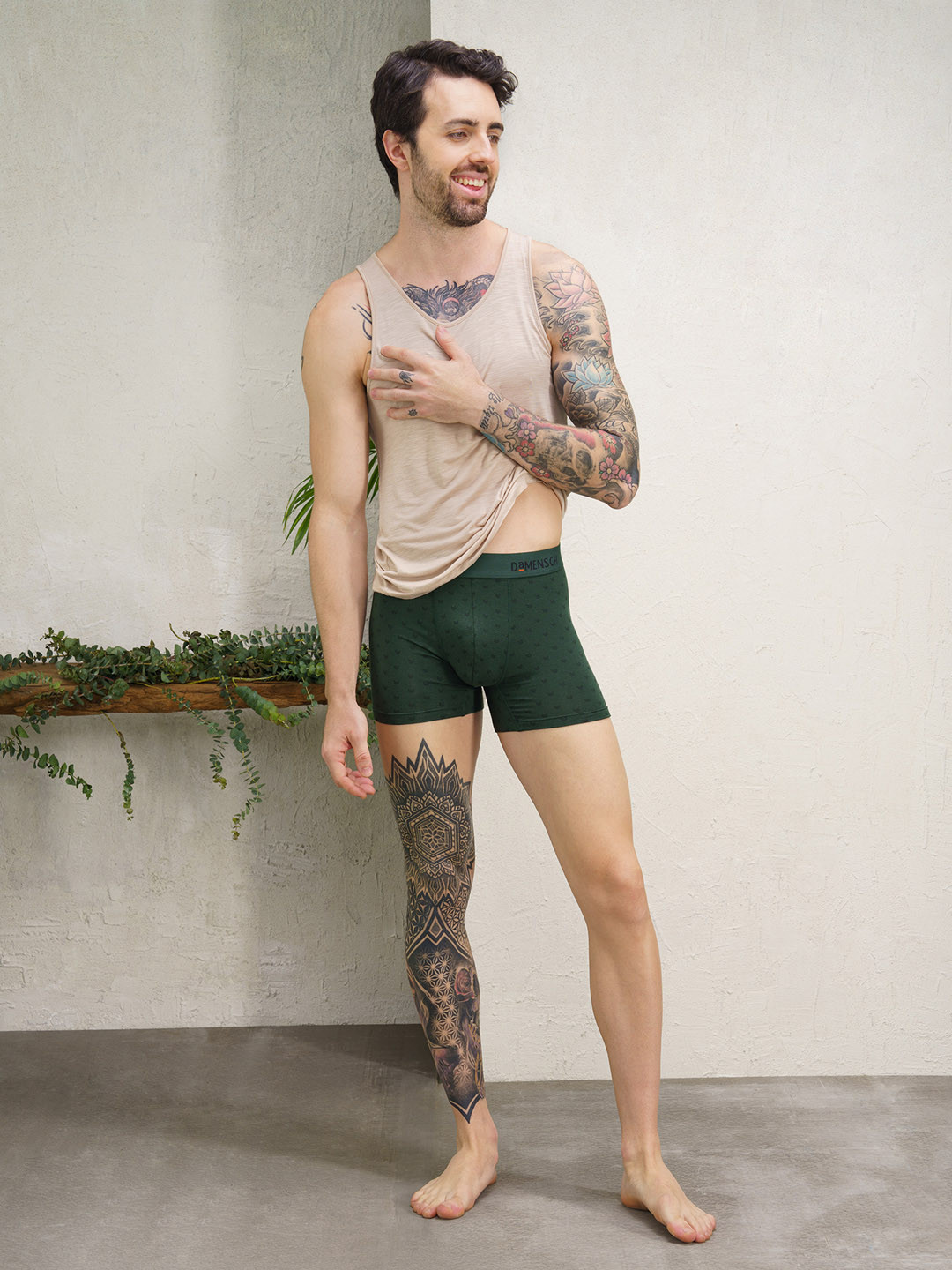 Deo-Soft Trunks Printed - Darted Green