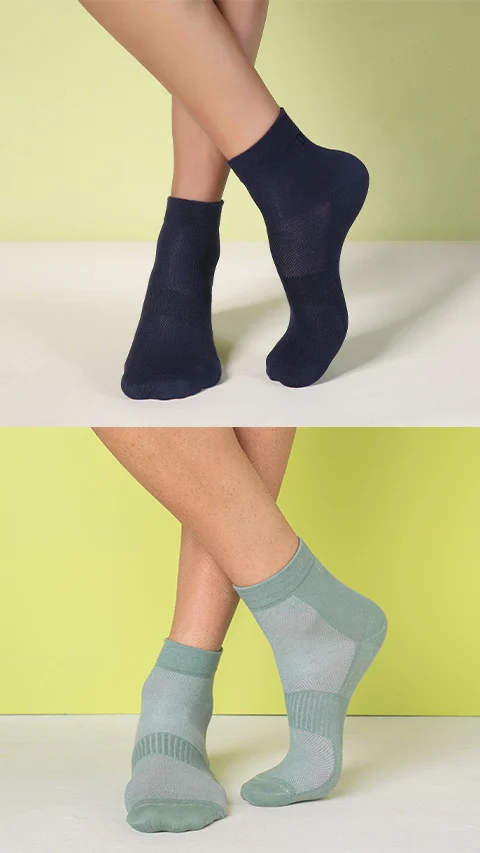 Aloe-Soft Above Ankle Non-Terry Socks- Berry Blue, Sage Green