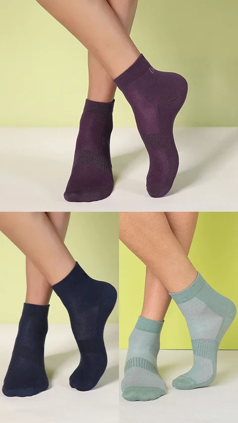 Aloe-Soft Above Ankle Non-Terry Socks- Grape Wine, Berry Blue, Sage Green