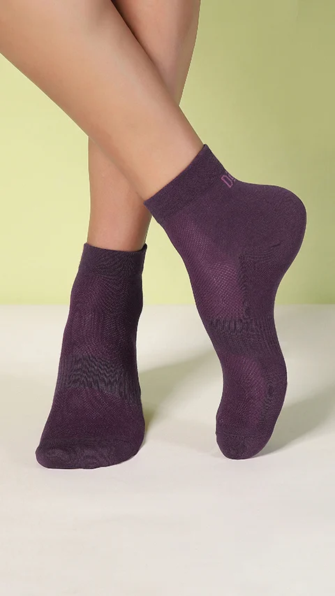 Aloe-Soft Above Ankle Non-Terry Socks- Grape Wine, Berry Blue
