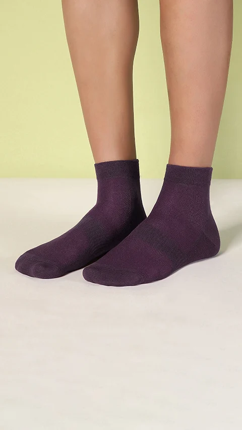 Aloe-Soft Above Ankle Non-Terry Socks- Grape Wine, Berry Blue