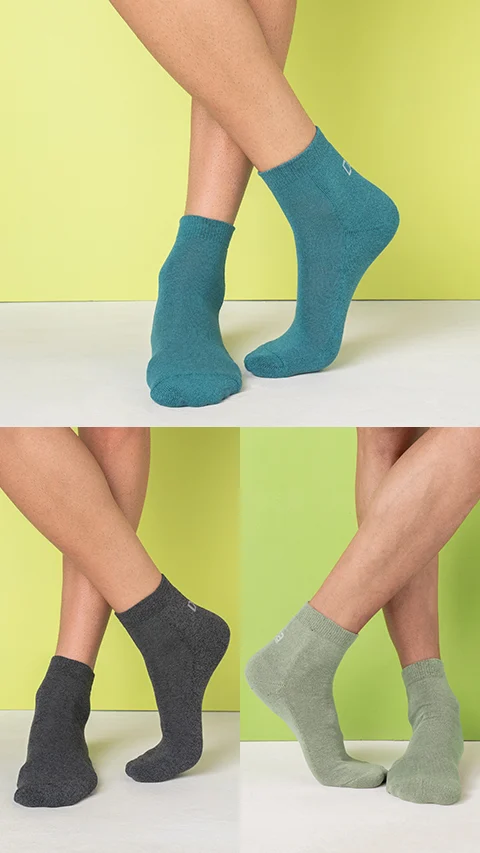 Aloe-Soft Above Ankle Terry Socks- Ridge Blue, Coal Black, Bahia Green