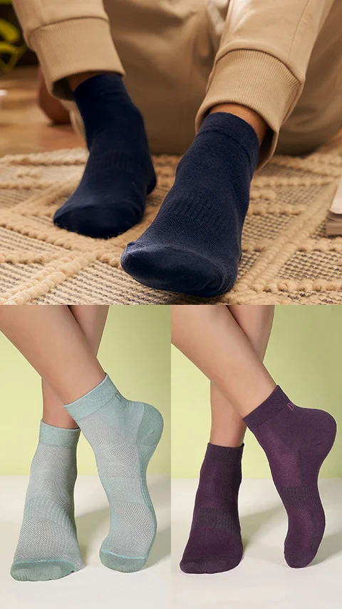 Aloe-Soft Above Ankle Non-Terry Socks- Deep Wine, Ocean Grey, Lunar Blue