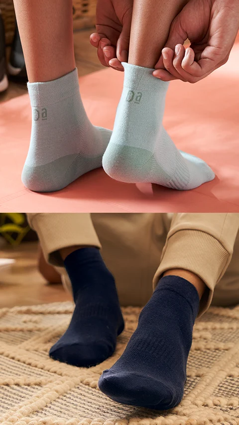 Aloe-Soft Above Ankle Non-Terry Socks- Ocean Grey, Lunar Blue