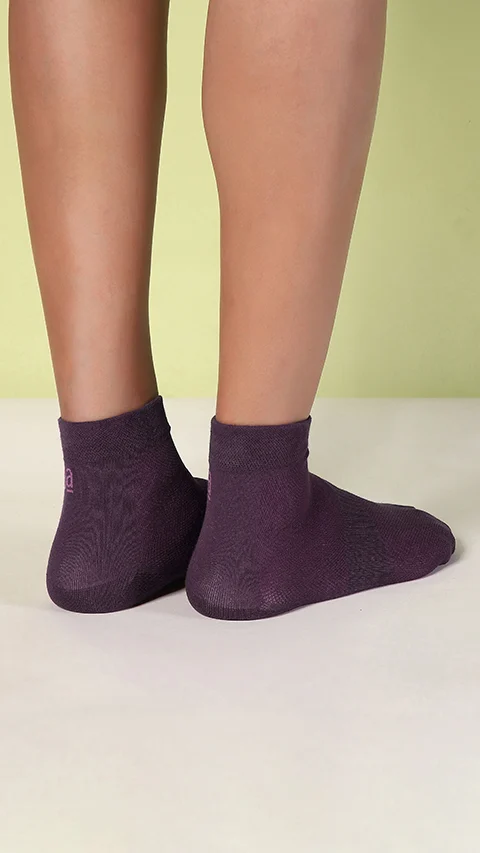 Aloe-Soft Above Ankle Non-Terry Socks- Deep Wine, Ocean Grey, Lunar Blue