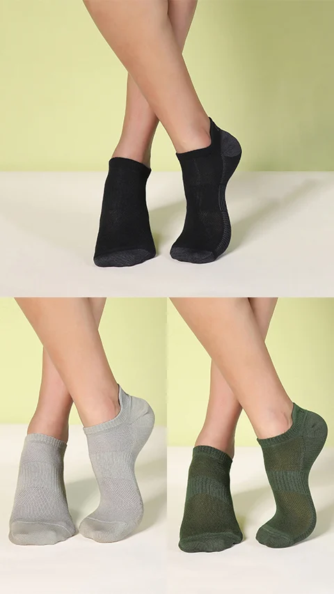 Aloe-Soft Below Ankle Non-Terry Socks- Da Black, Pepper Grey, Olive Green