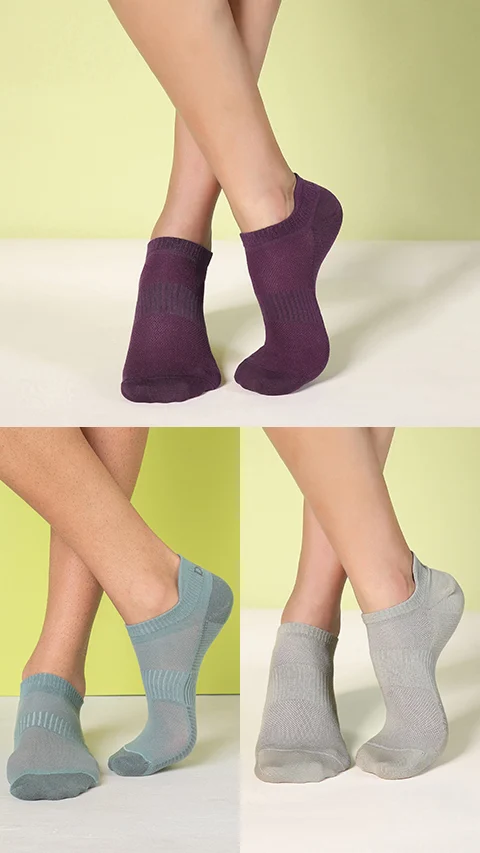 Aloe-Soft Below Ankle Non-Terry Socks- Grape Wine, Sage Green, Pepper Grey