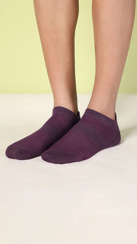 Aloe-Soft Below Ankle Non-Terry Socks- Grape Wine, Sage Green, Pepper Grey