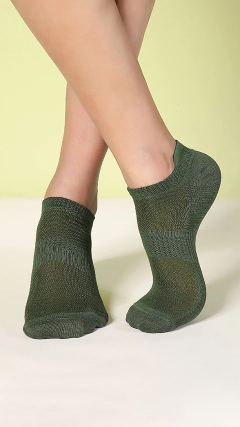 Aloe-Soft Below Ankle Non-Terry Socks- Pepper Grey, Olive Green