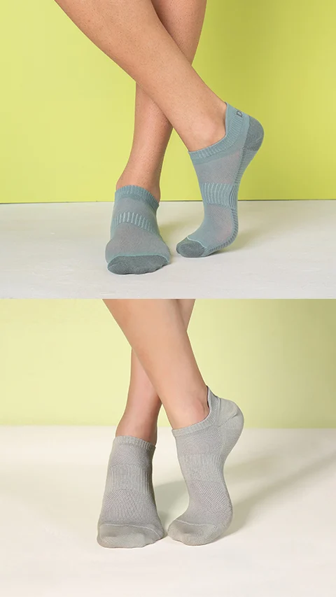 Aloe-Soft Below Ankle Non-Terry Socks- Sage Green, Pepper Grey
