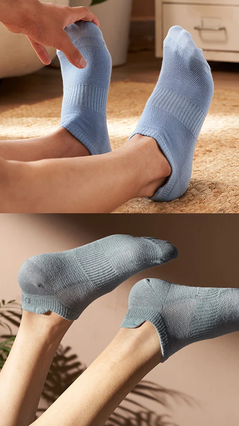 Aloe-Soft Below Ankle Non-Terry Socks- Cold Blue, Winter Green