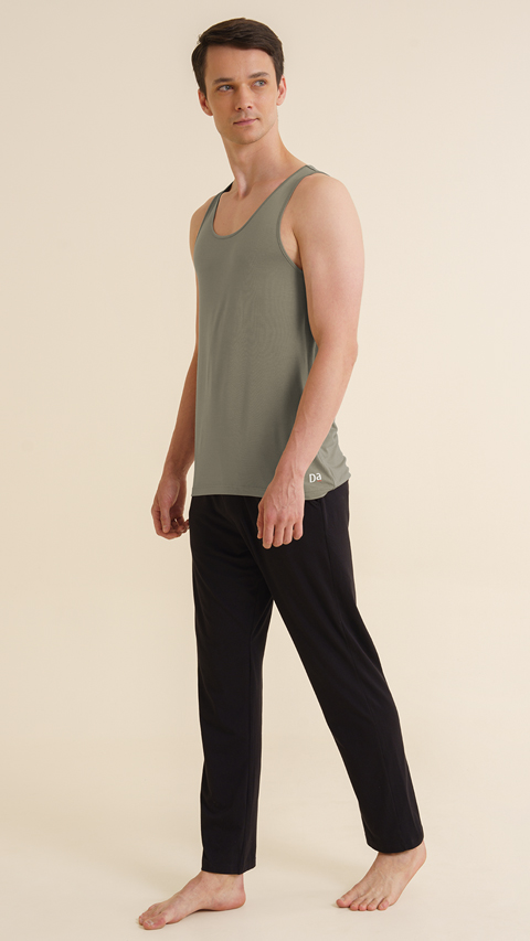 Damensch Neo-Skin Bamboo Vest Round Neck Dusty Olive | damensch