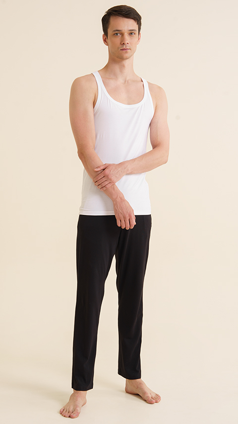 Mens Neo-Skin Square Neck Chalk White Vest | DaMENSCH