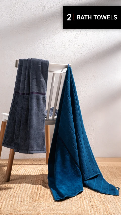 Better-Basic Bath Towels- Pack Of 2 (Nightfall Blue, Twilight Grey)